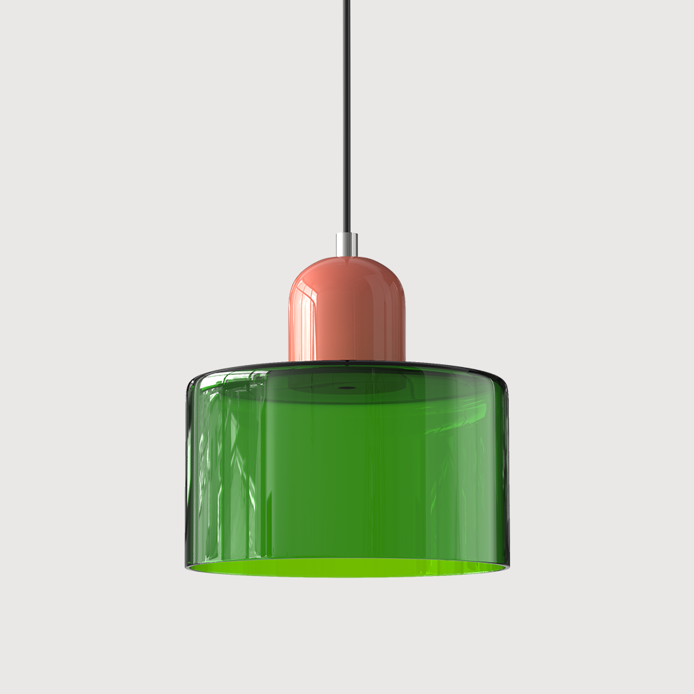 Bauhaus Glass Pendant Light with Iron Accent