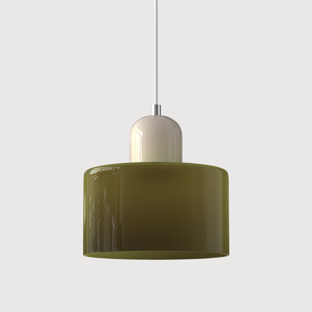 Bauhaus Glass Pendant Light with Iron Accent