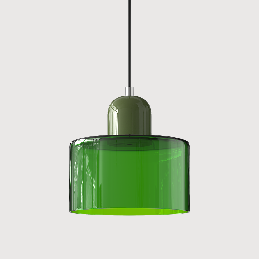 Bauhaus Glass Pendant Light with Iron Accent