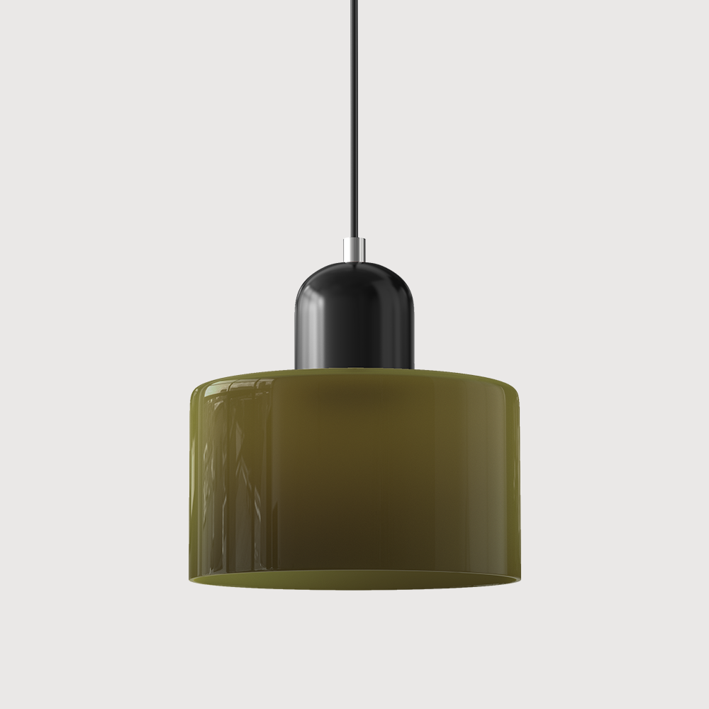 Bauhaus Glass Pendant Light with Iron Accent
