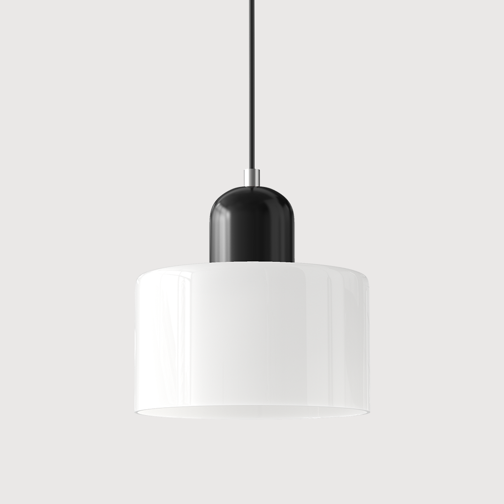 Bauhaus Glass Pendant Light with Iron Accent