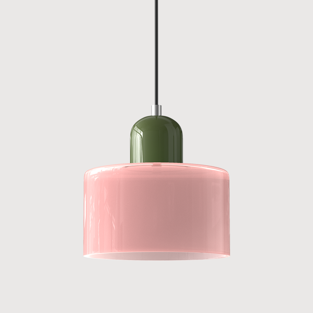 Bauhaus Glass Pendant Light with Iron Accent