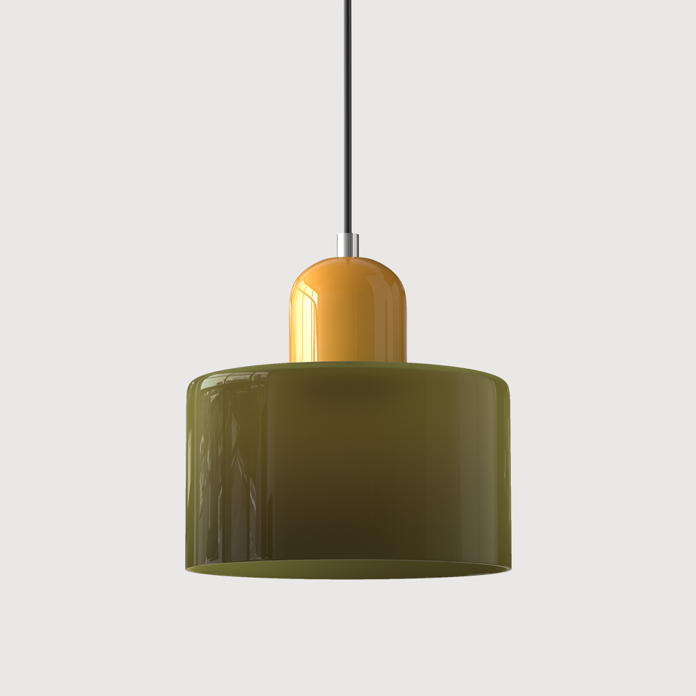 Bauhaus Glass Pendant Light with Iron Accent