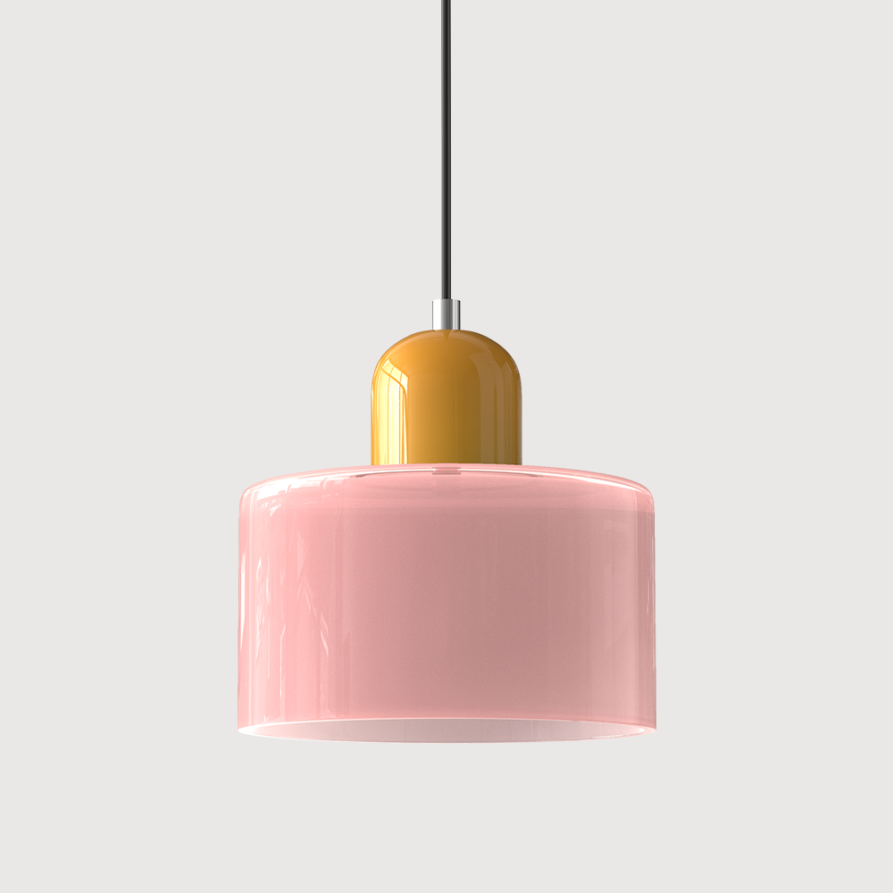 Bauhaus Glass Pendant Light with Iron Accent