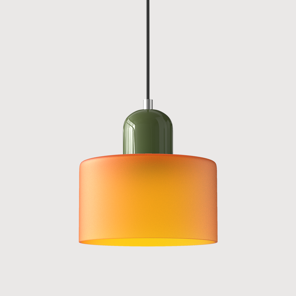 Bauhaus Glass Pendant Light with Iron Accent