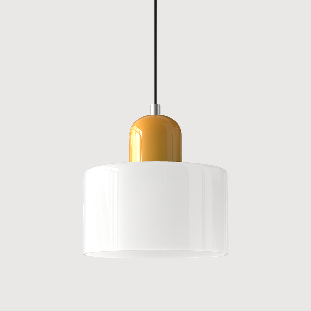 Bauhaus Glass Pendant Light with Iron Accent