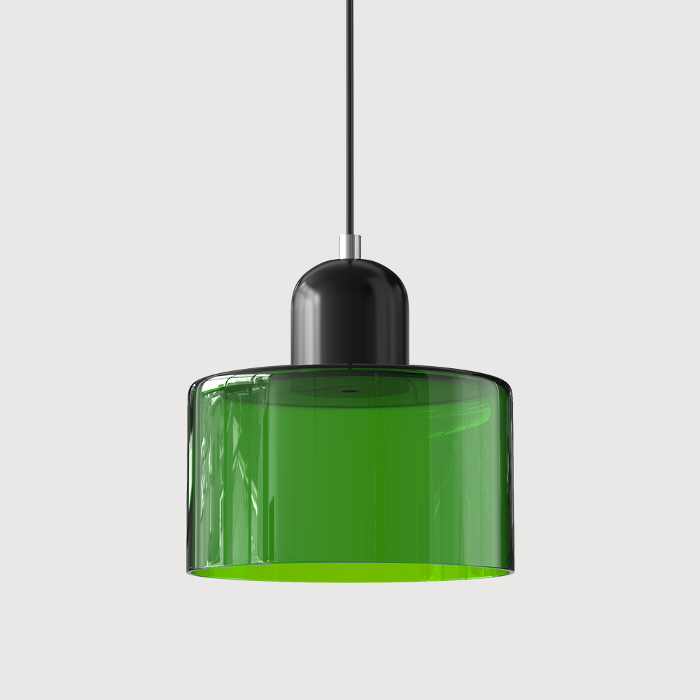 Bauhaus Glass Pendant Light with Iron Accent