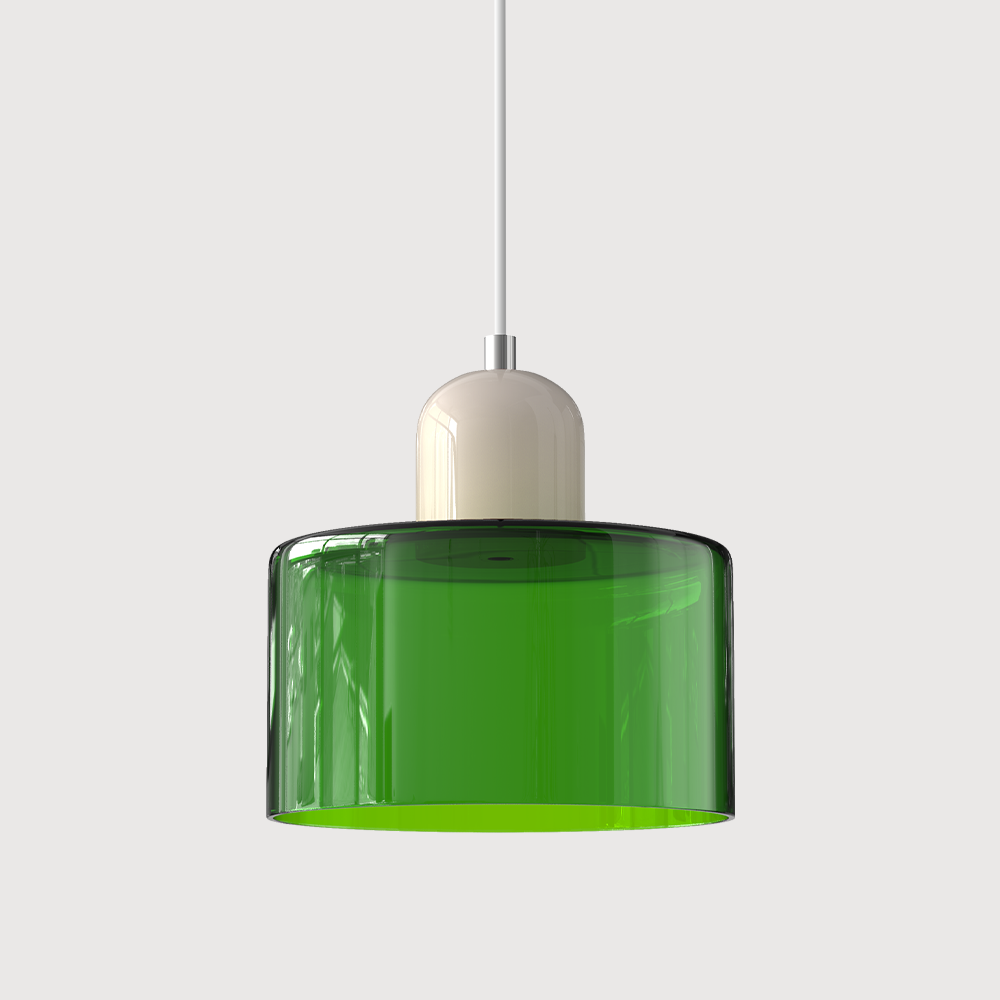 Bauhaus Glass Pendant Light with Iron Accent