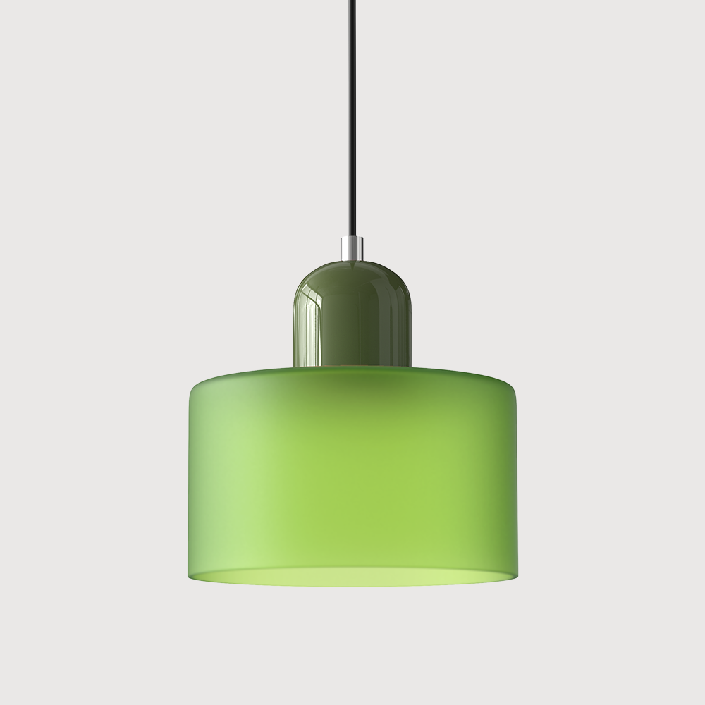 Bauhaus Glass Pendant Light with Iron Accent