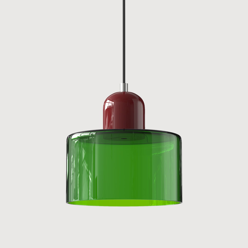 Bauhaus Glass Pendant Light with Iron Accent