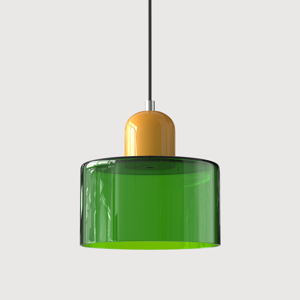 Bauhaus Glass Pendant Light with Iron Accent
