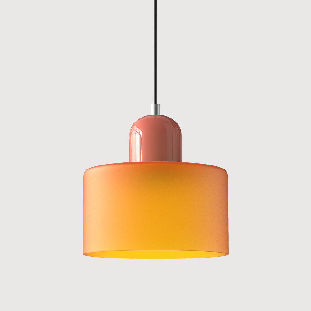 Bauhaus Glass Pendant Light with Iron Accent
