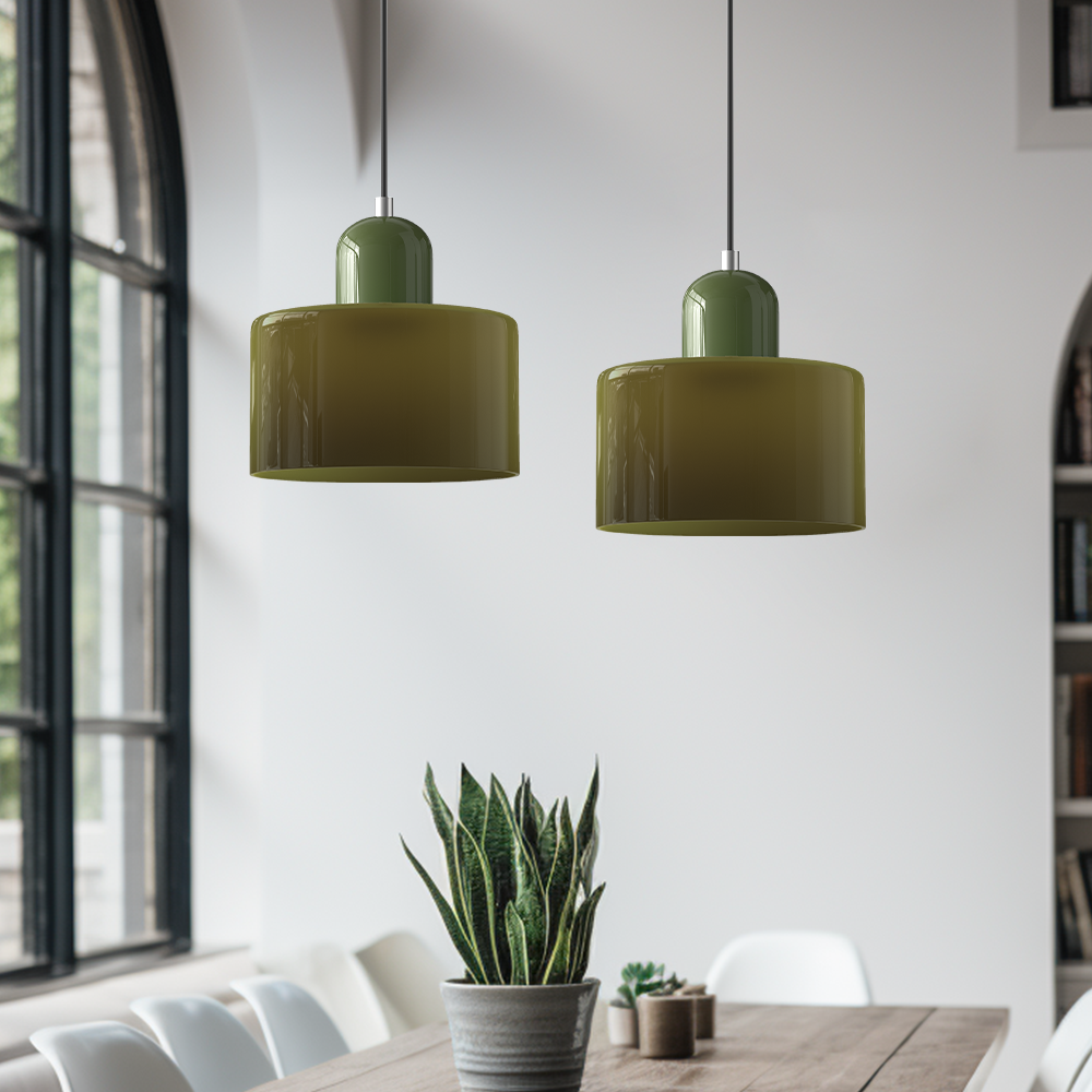 Bauhaus Glass Pendant Light with Iron Accent