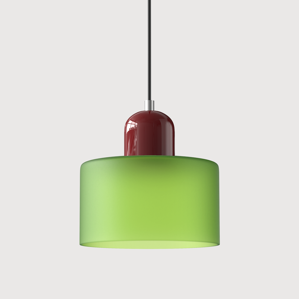 Bauhaus Glass Pendant Light with Iron Accent