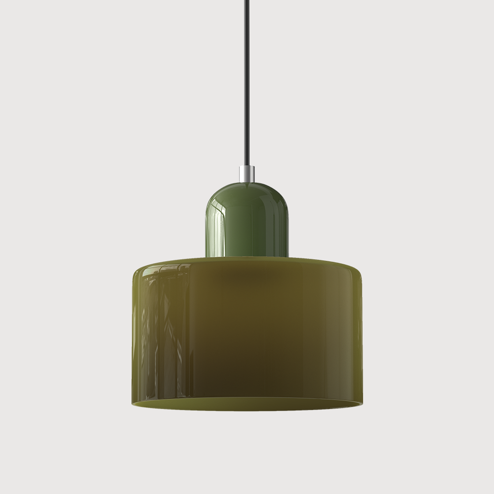 Bauhaus Glass Pendant Light with Iron Accent