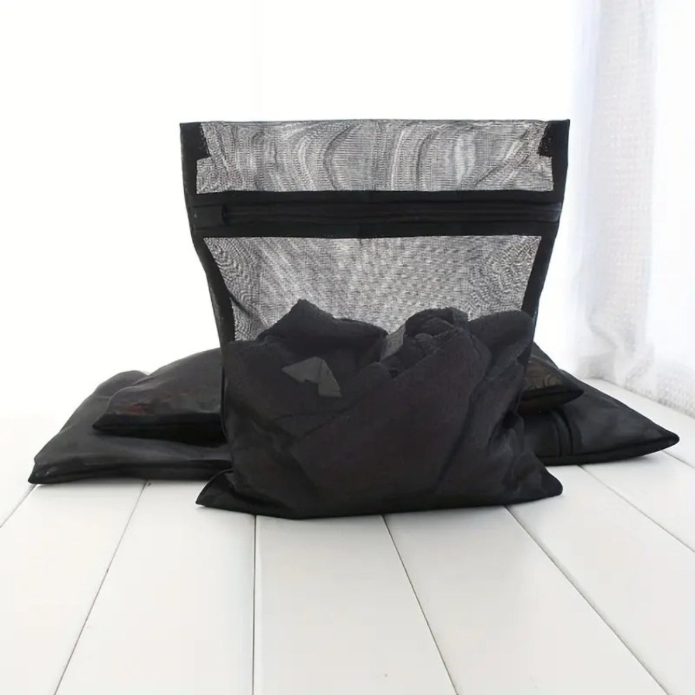 Black Mesh Laundry Bag with Zipper Closure