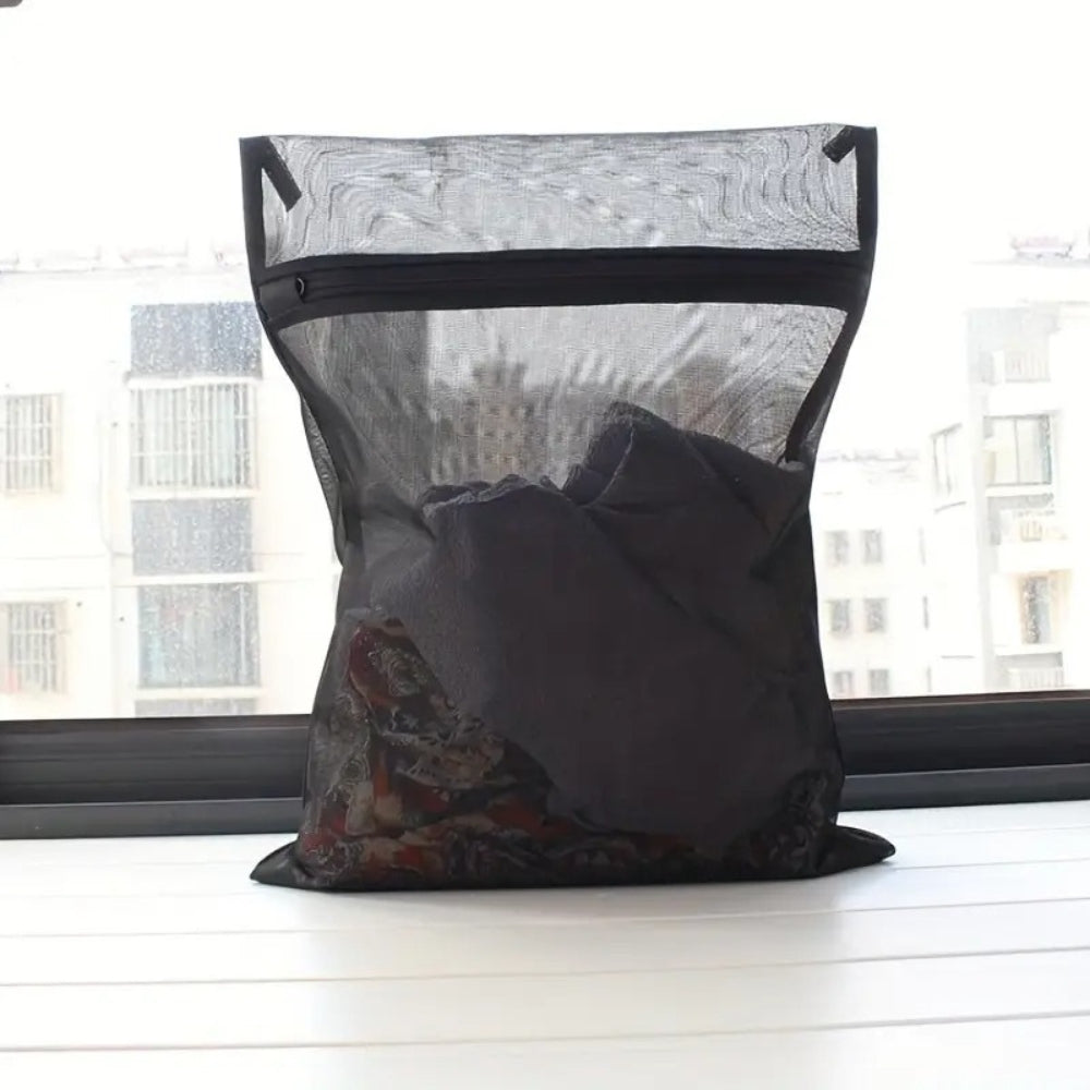 Black Mesh Laundry Bag with Zipper Closure
