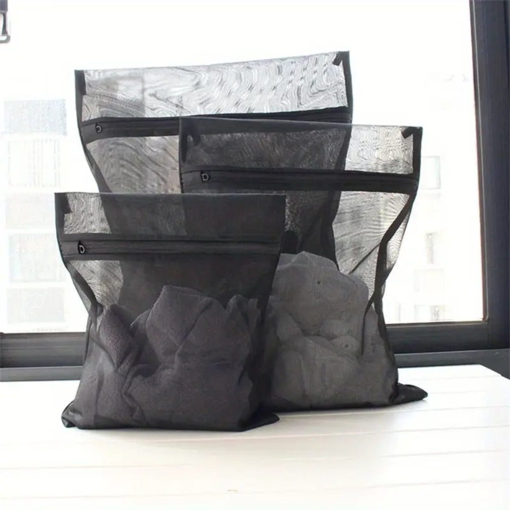Black Mesh Laundry Bag with Zipper Closure