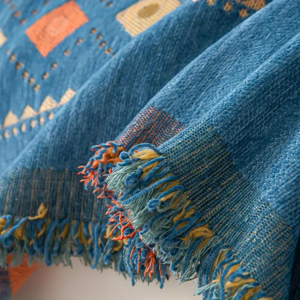 Boho Chenille Sofa Cover with Tassel Trim