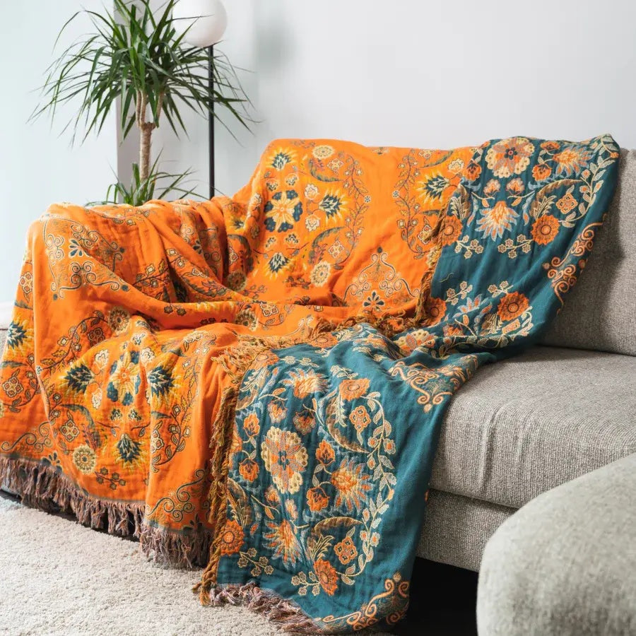 Boho Cotton Throw Blanket Reversible