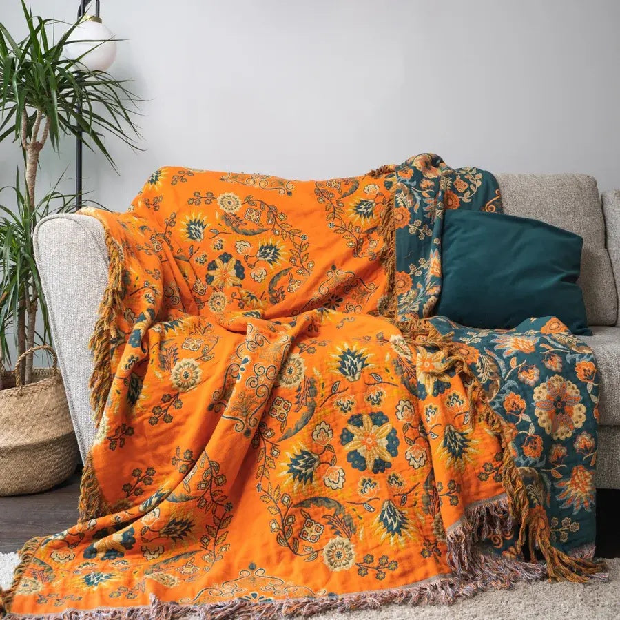 Boho Cotton Throw Blanket Reversible
