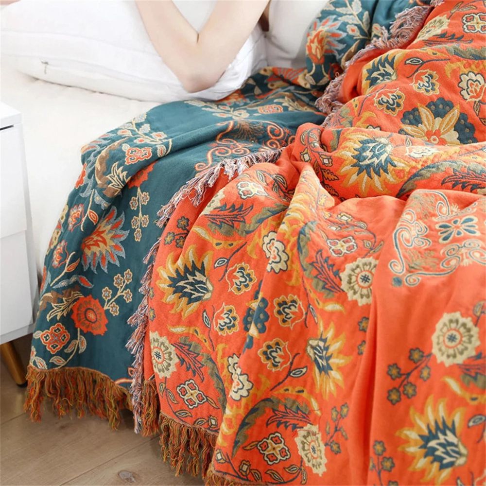 Boho Cotton Throw Blanket Reversible