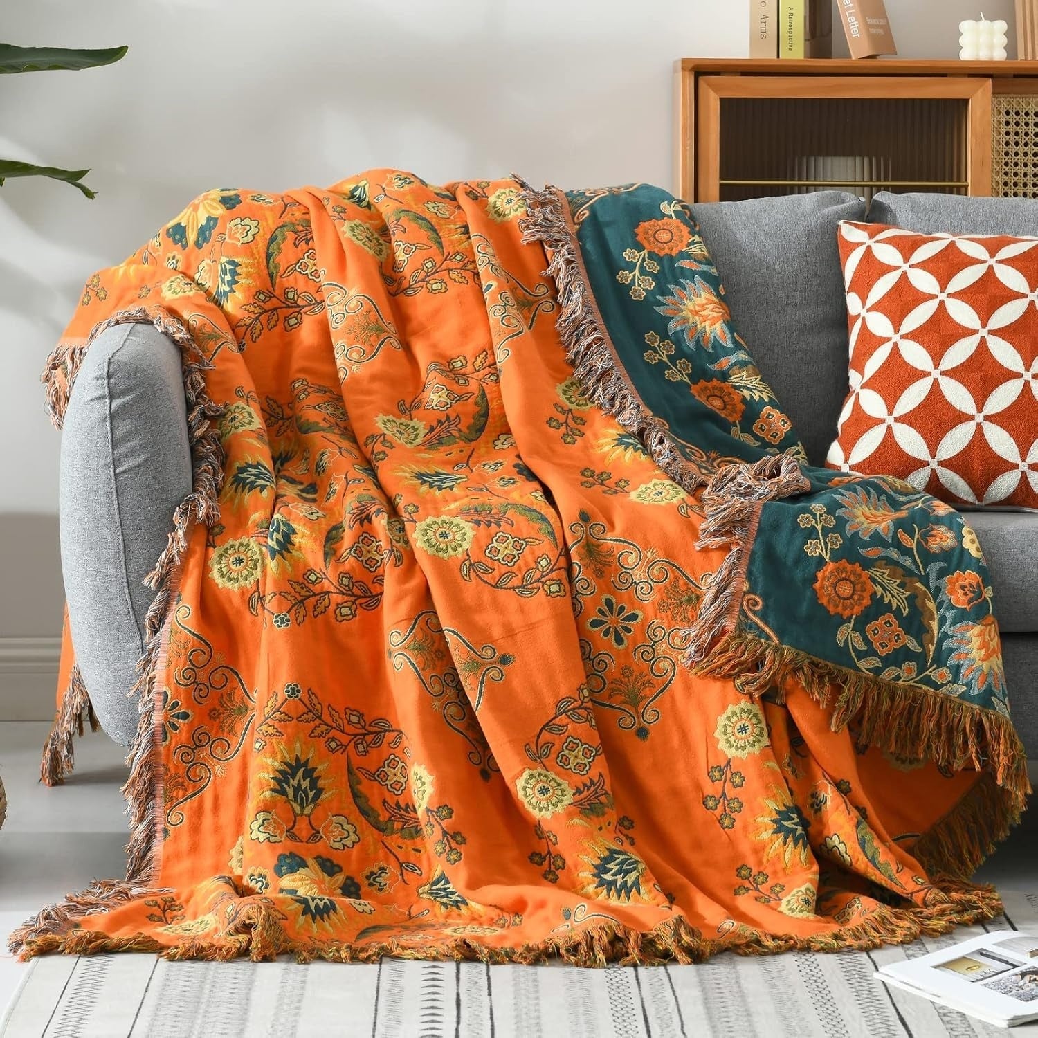 Boho Cotton Throw Blanket Reversible