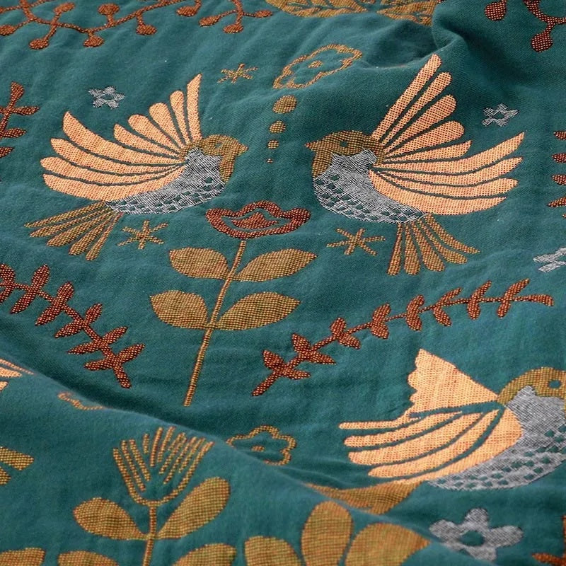 Boho Cotton Throw Blanket with Birds