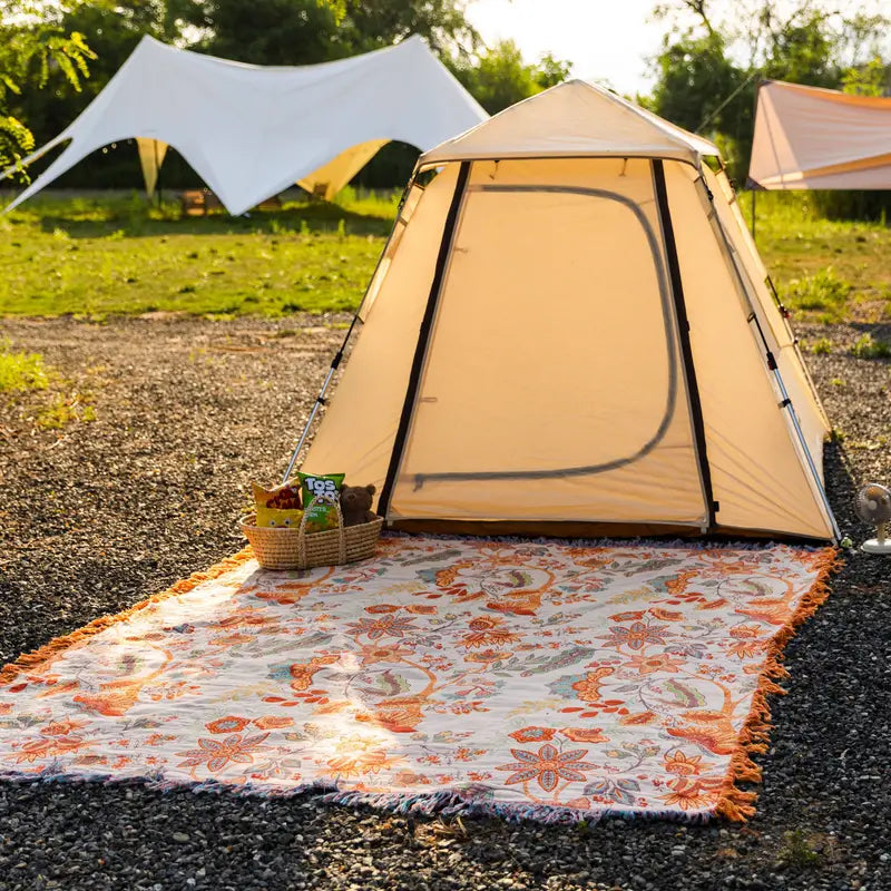 Boho Cotton Throw Blanket with Floral Print