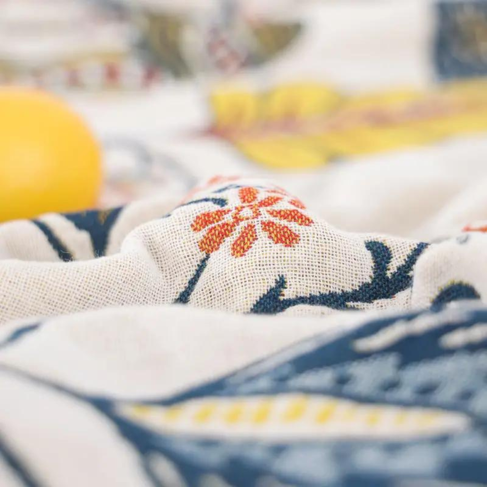 Boho Cotton Throw Blanket with Floral Print