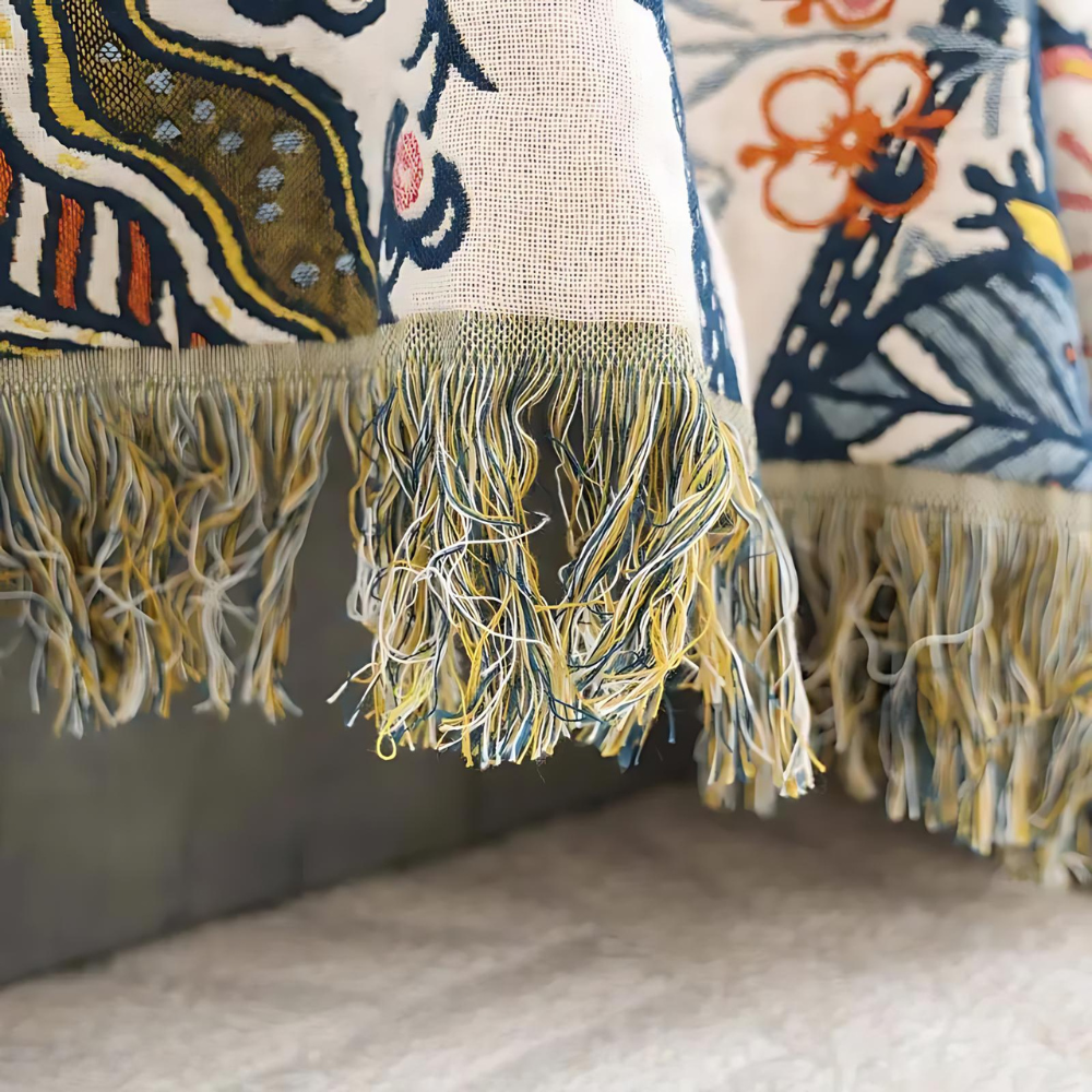 Boho Cotton Throw Blanket with Floral Print
