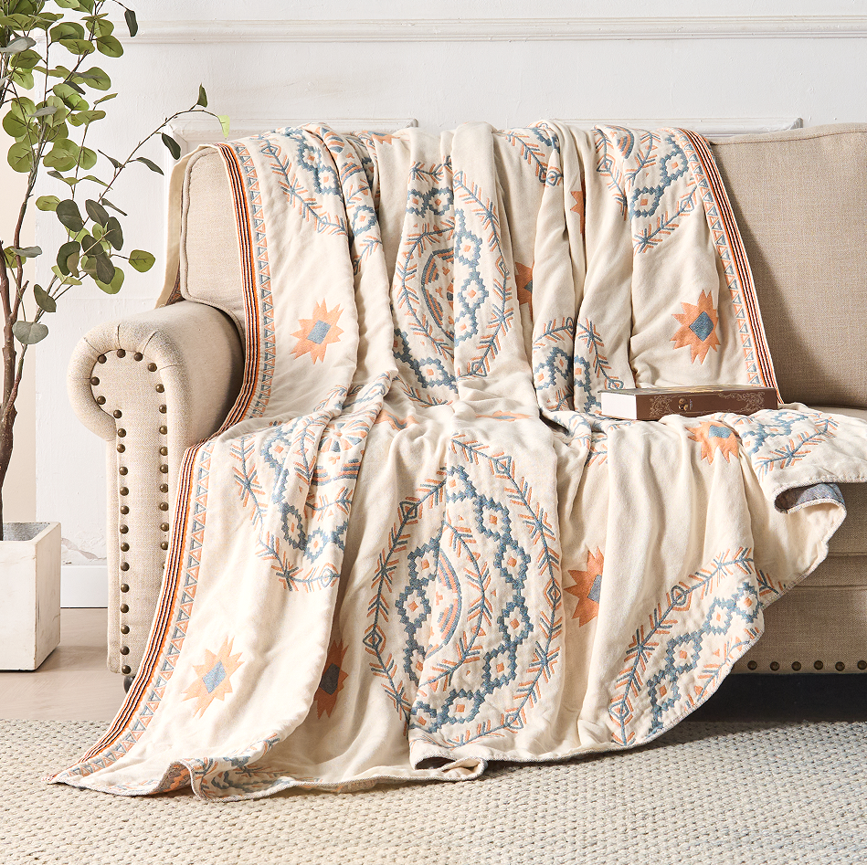Boho Cotton Throw Blanket with Medallion