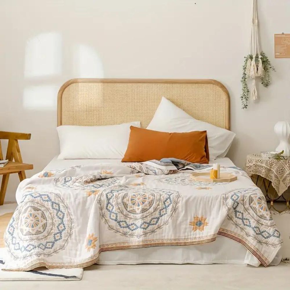 Boho Cotton Throw Blanket with Medallion