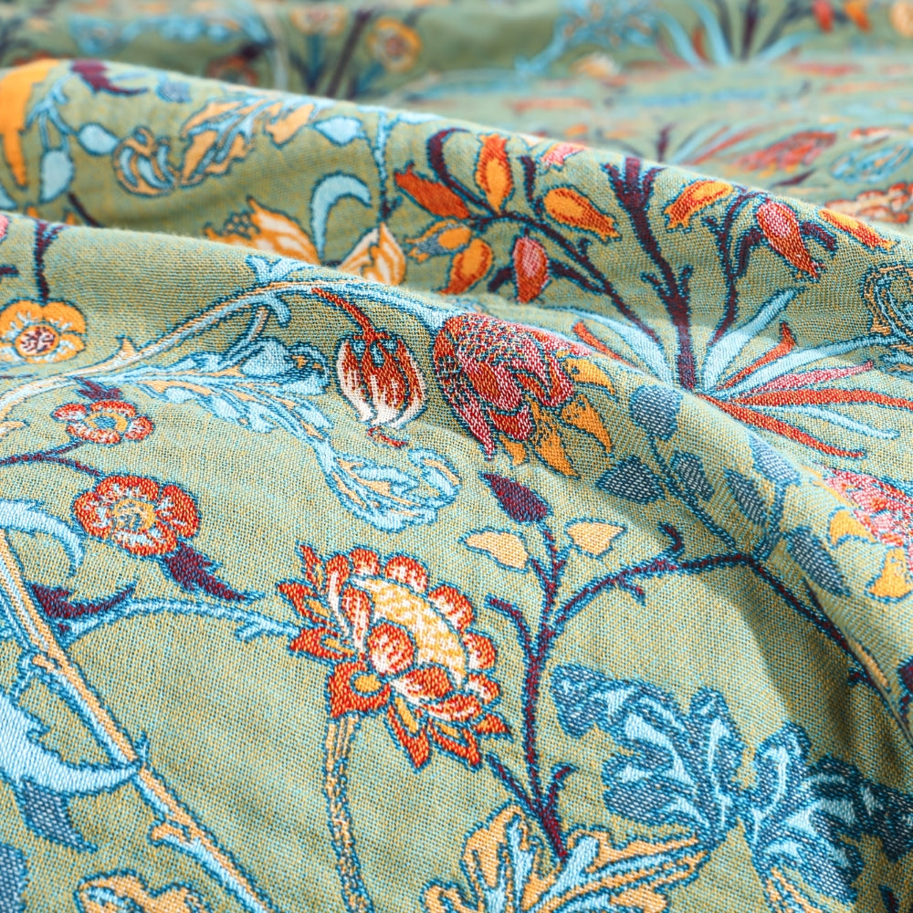 Boho Floral Cotton Throw Blanket Reversible