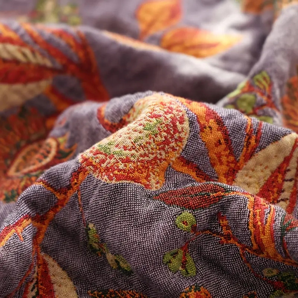 Boho Floral Cotton Throw Blanket Reversible