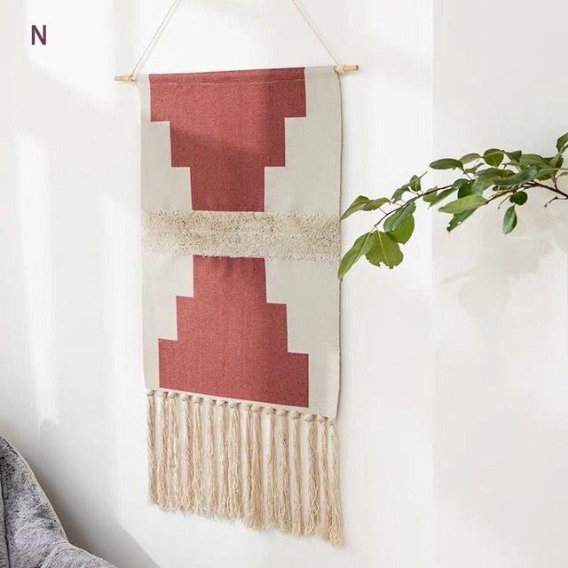 Boho Geometric Wall Tapestry with Tassels
