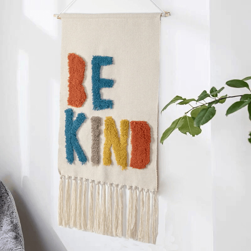 Boho Geometric Wall Tapestry with Tassels