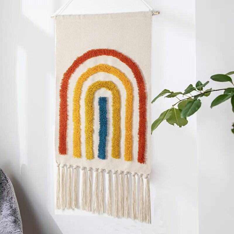 Boho Geometric Wall Tapestry with Tassels