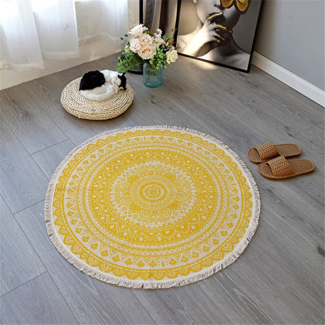 Boho Mandala Rug with Decorative Tassels