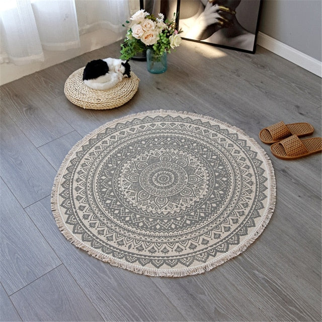 Boho Mandala Rug with Decorative Tassels