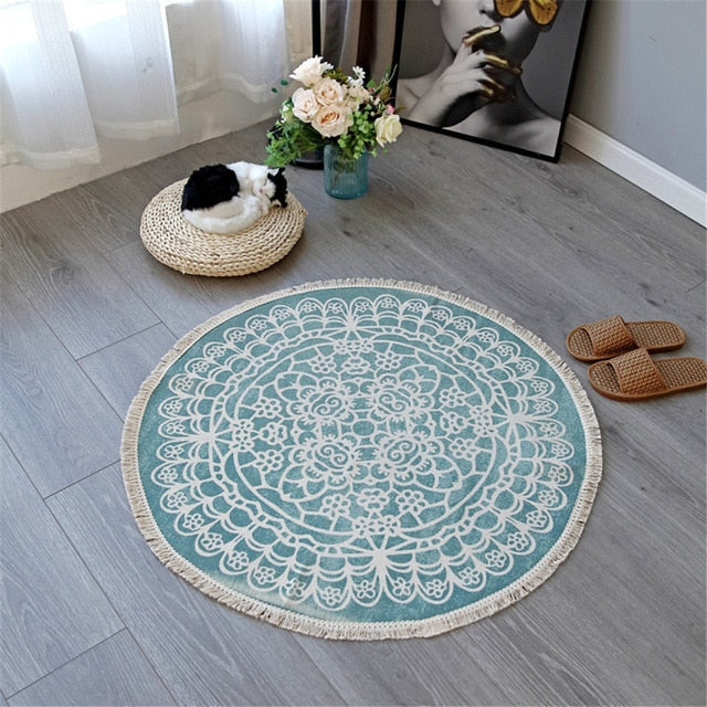 Boho Mandala Rug with Decorative Tassels