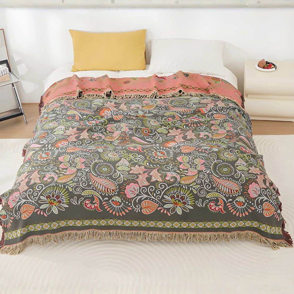 Boho Reversible Throw Blanket with Tassels