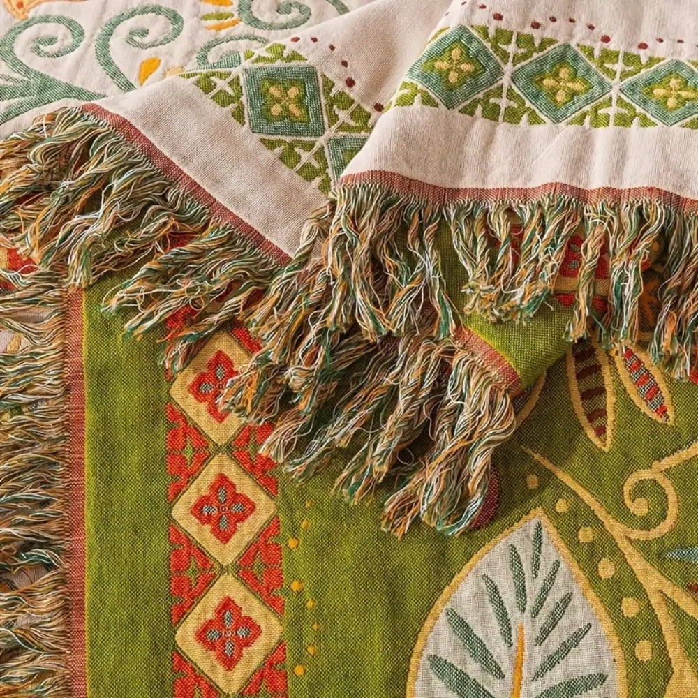 Boho Reversible Throw Blanket with Tassels