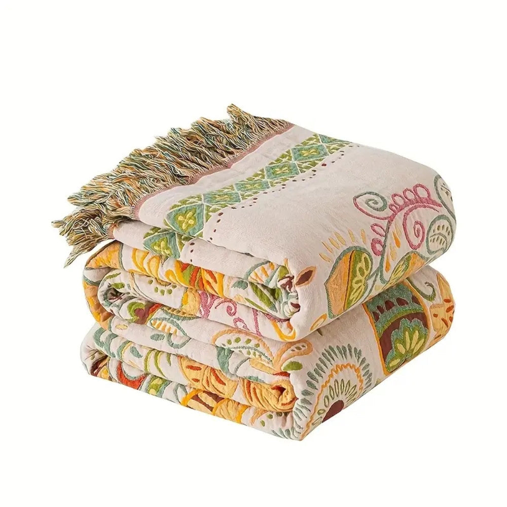 Boho Reversible Throw Blanket with Tassels
