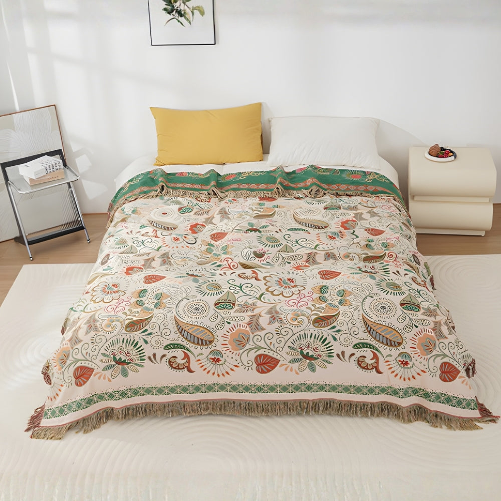 Boho Reversible Throw Blanket with Tassels