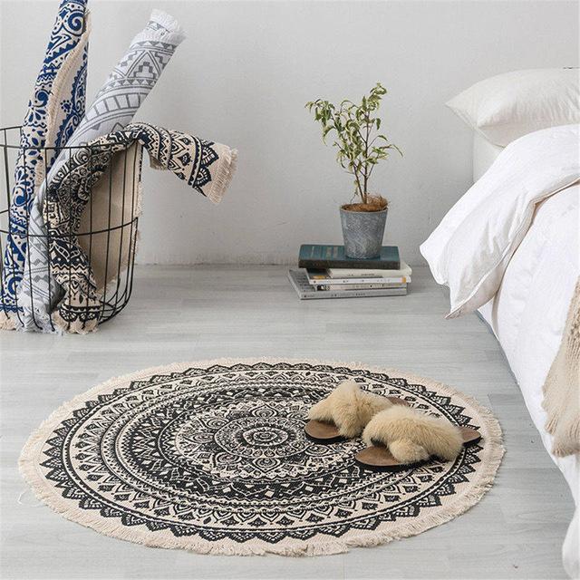 Boho Round Rug with Moroccan Tassels