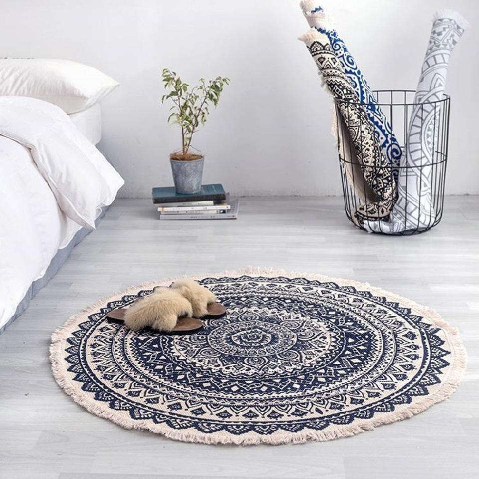 Boho Round Rug with Moroccan Tassels