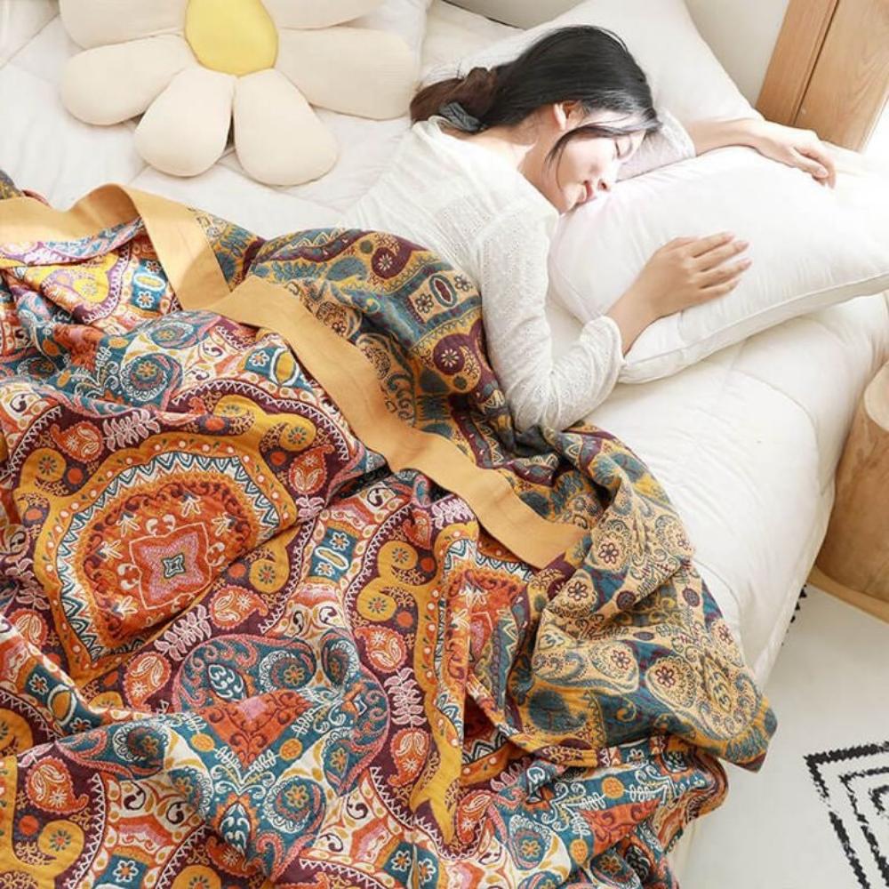 Boho Throw Blanket with Paisley Pattern