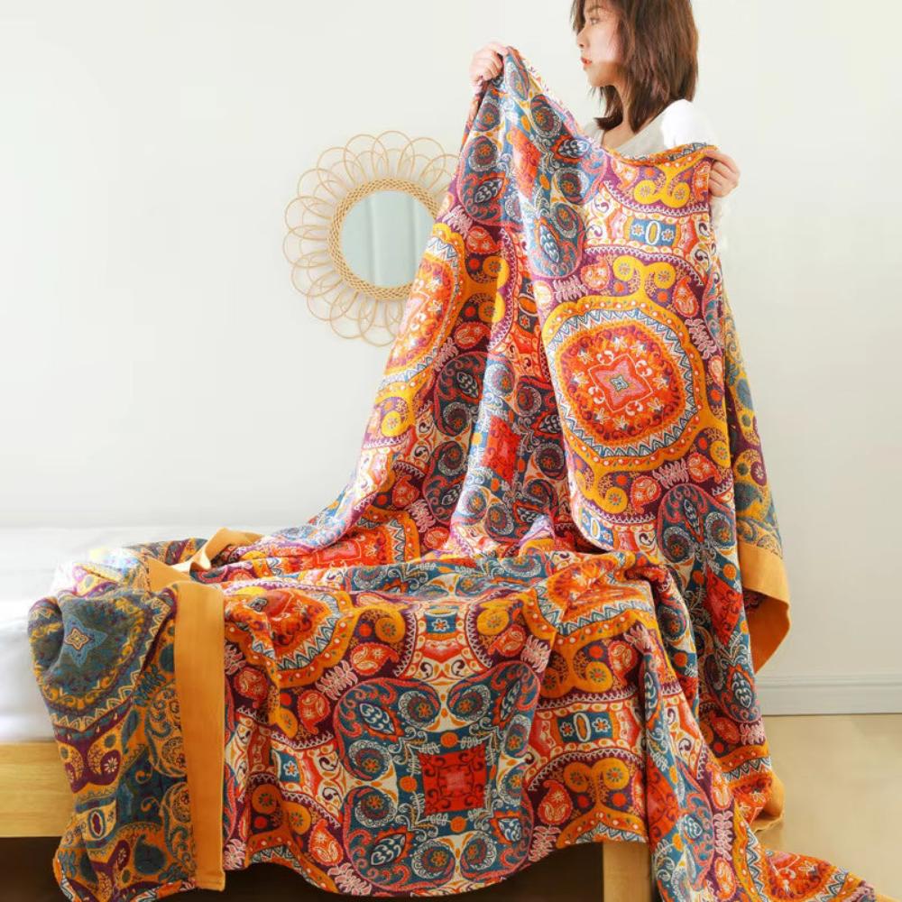 Boho Throw Blanket with Paisley Pattern