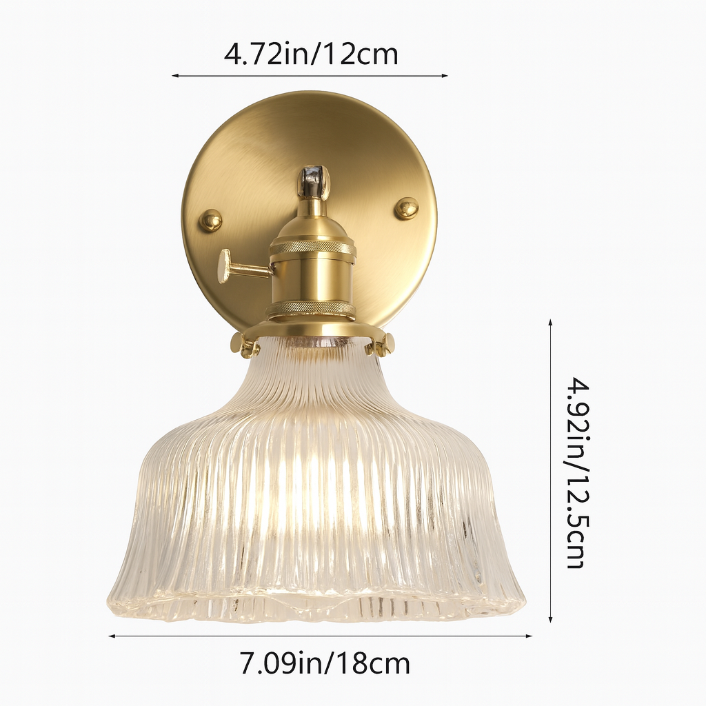 Brass Glass Flower Wall Light with Arm Mount